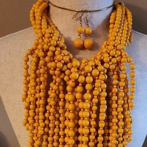 Nwot Statement Multi Strand Mustard Yellow Necklace Set